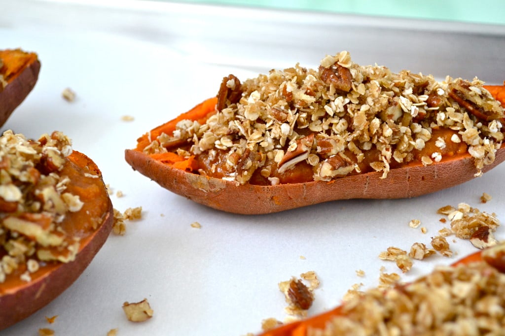 Twice Baked Yams with Oat Streusel Topping
