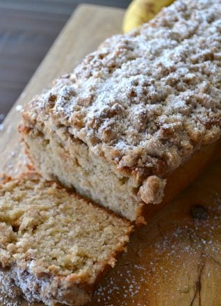 This Banana Bread with Crumb Topping is going to hit the spot! Perfect for when your bananas are about too ripe to eat alone!