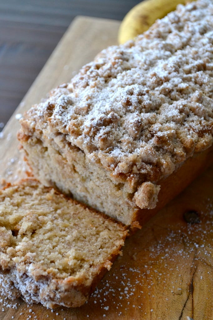 This Banana Bread with Crumb Topping is going to hit the spot! Perfect for when your bananas are about too ripe to eat alone!