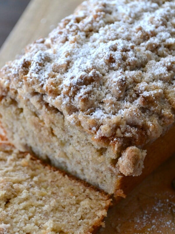 This Banana Bread with Crumb Topping is going to hit the spot! Perfect for when your bananas are about too ripe to eat alone!