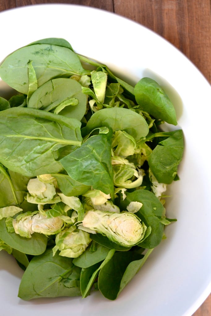 Shaved Brussel and Spinach Salad with Apple Cider Vinaigrette