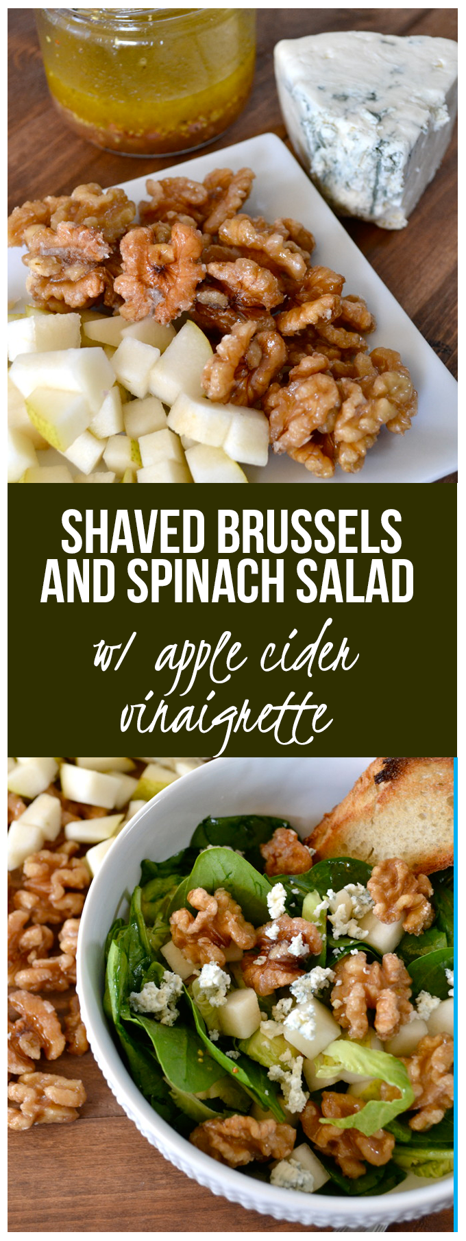 Shaved Brussels and Spinach Salad with Apple Cider Vinaigrette
