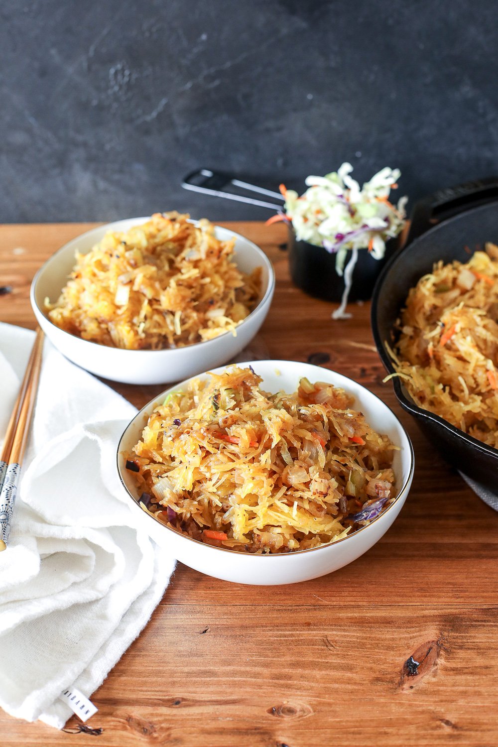 This Spaghetti Squash Chow Mein is so perfect if you are craving noodles but don't want to eat all those carbs! Whole30 and Paleo Compliant.