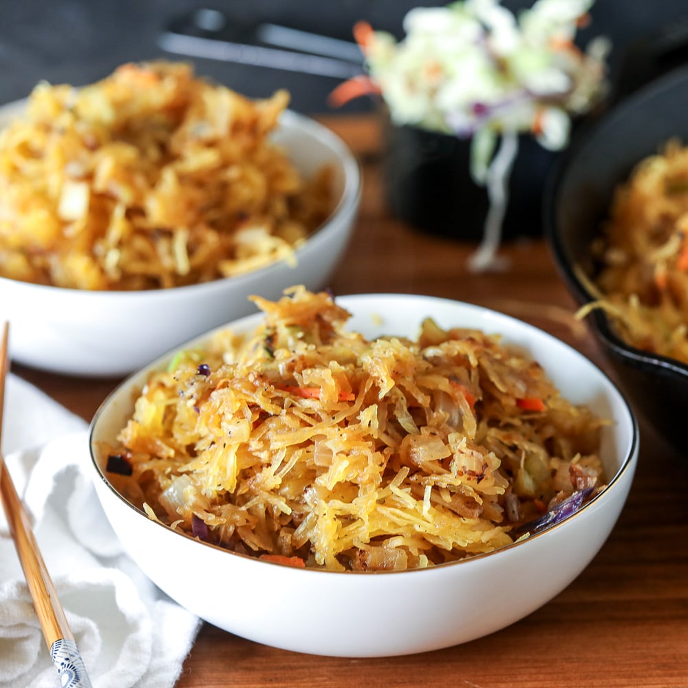 This Spaghetti Squash Chow Mein is so perfect if you are craving noodles but don't want to eat all those carbs! Whole30 and Paleo Compliant.