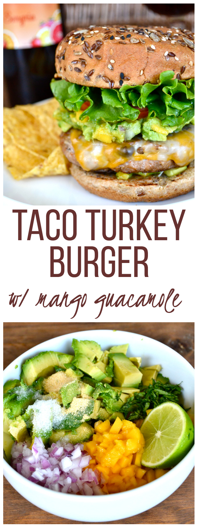 These Taco Turkey Burgers are the perfect way to mix up your weeknight ground turkey and use up a can of black beans! And Mango Guacamole is the perfect addition!