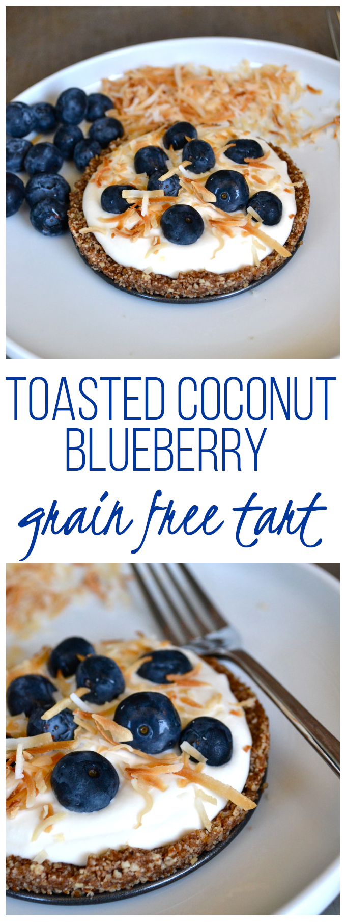 This Toasted Coconut Blueberry Grain Free Tart - a healthy gluten free dessert!