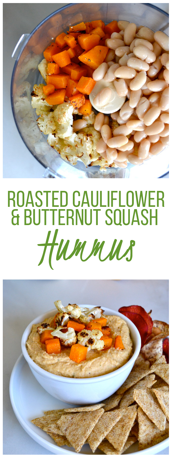 Roasted Cauliflower and Butternut Squash Hummus - a healthy and flavorful roasted dip!