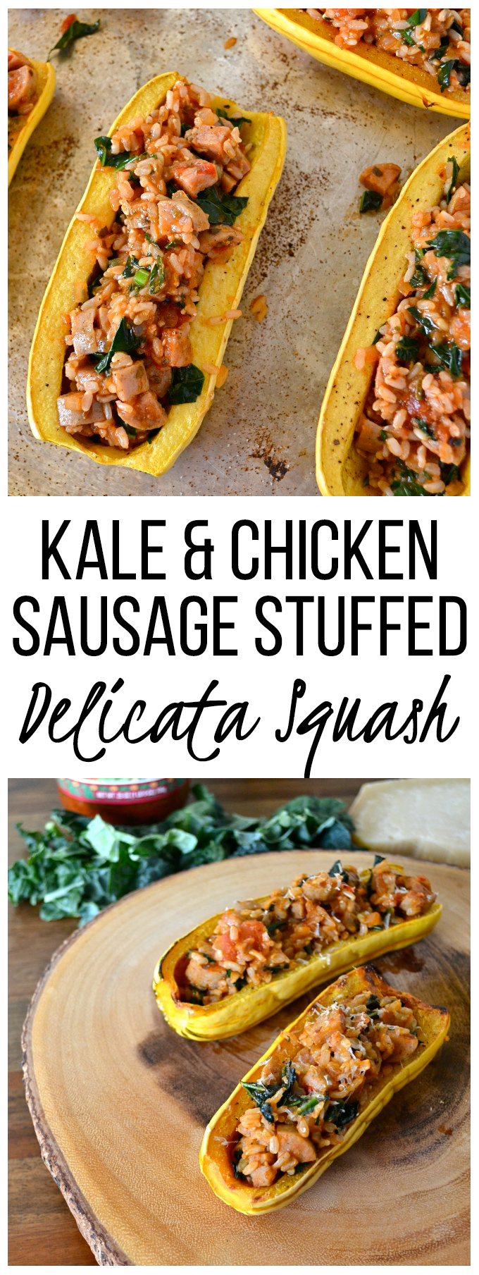 Kale & Chicken Sausage Stuffed Delicata Squash - a simple gluten free dinner!