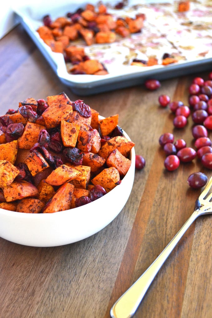 Cinnamon Roasted Sweet Potatoes & Cranberries - perfect thanksgiving side dish for a real food celebration!