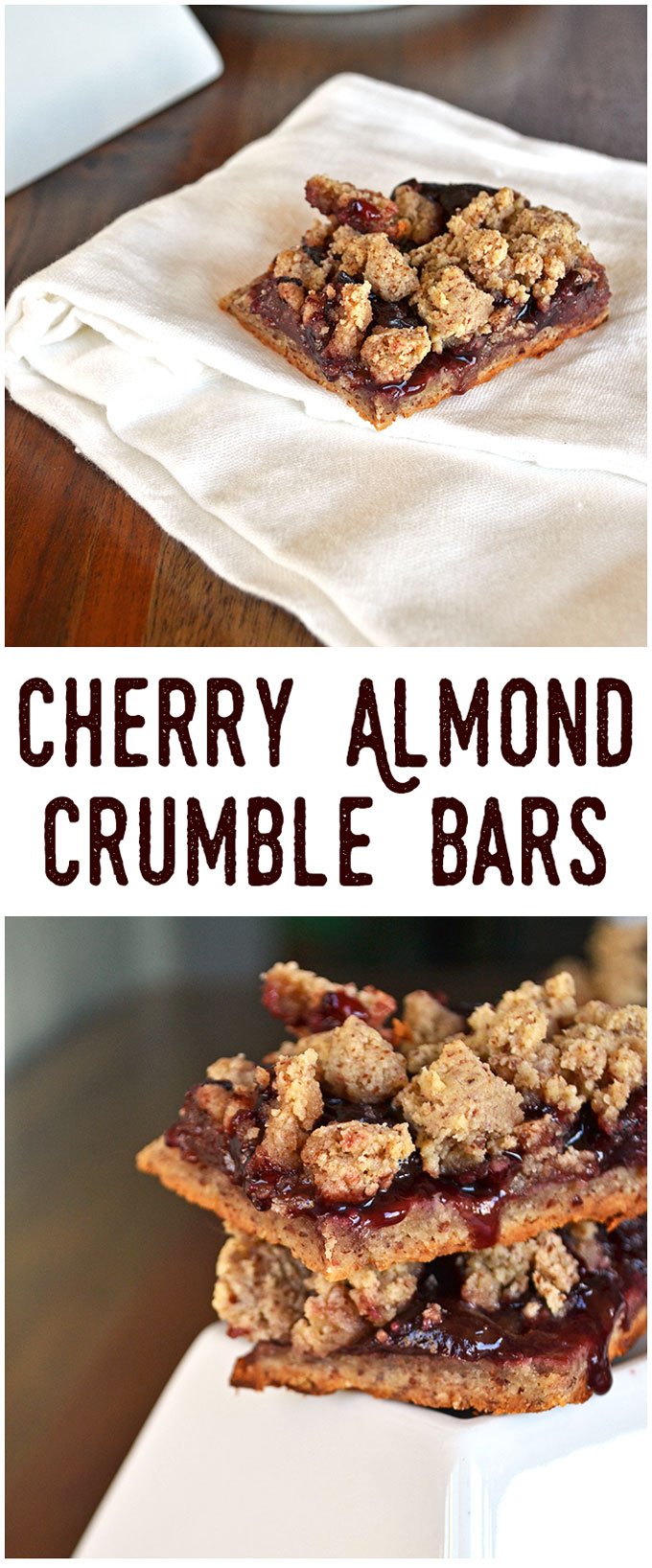 Cherry Almond Crumble Bars - Gluten Free, Vegan & so simple to make!