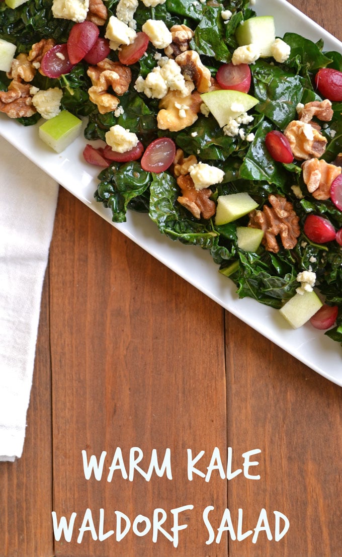 Warm Kale Waldorf Salad // Slightly wilted kale makes for the perfect base to these fresh waldorf toppings!