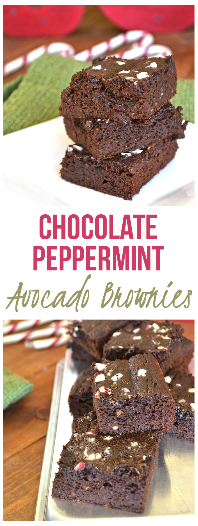 Chocolate Peppermint Avocado Brownies - whole wheat flour, avocado & cacao powder make these superfood brownies! Clean Ingredients and still the perfect mix of fudgey and cakey!