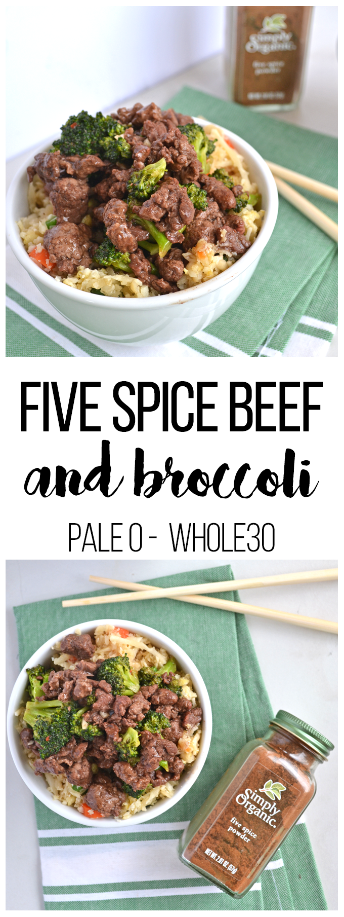 When you are craving chinese food on Whole30 this 5 Spice Beef & Broccoli hits the spot! Simple to throw together, and full of flavor thanks to Simply Organics Five Spice Powder! Paleo// healthy