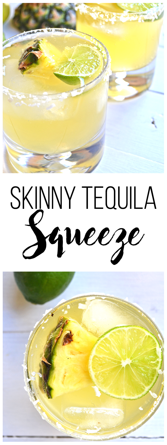 This Skinny Tequila Squeeze is the perfect way to have a drink without the guilt! Coconut water, pineapple juice and lime make a super refreshing mix!