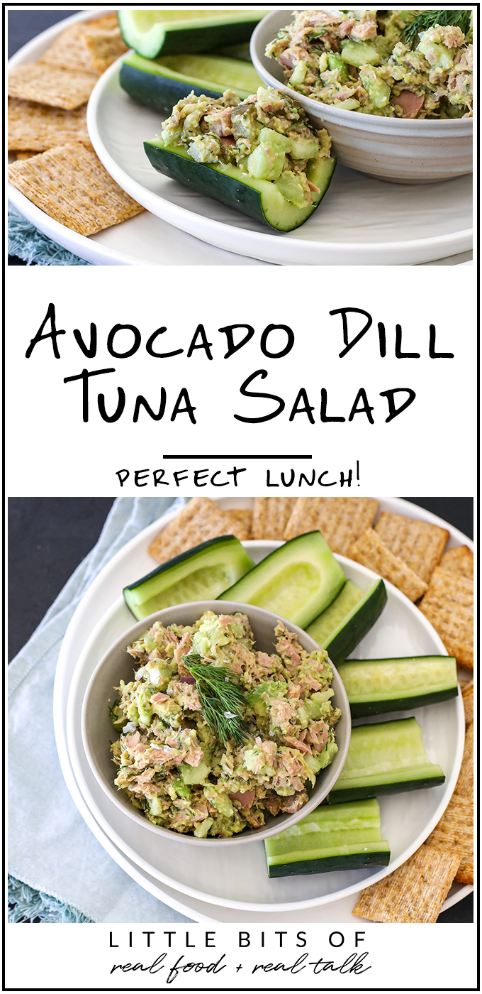 This Avocado Dill Tuna Salad is a delicious lunch option that is full of great veggies, healthy fat and protein!