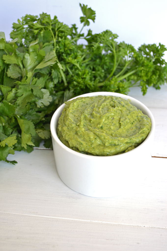 This Avocado Chimichurri is perfect for so many things! From a dip to spread to a sauce for meat, it is so versatile and also whole 30 & paleo! 