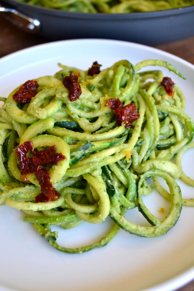 Avocado Pesto Zoodles - Part of a healthy green recipe round up!