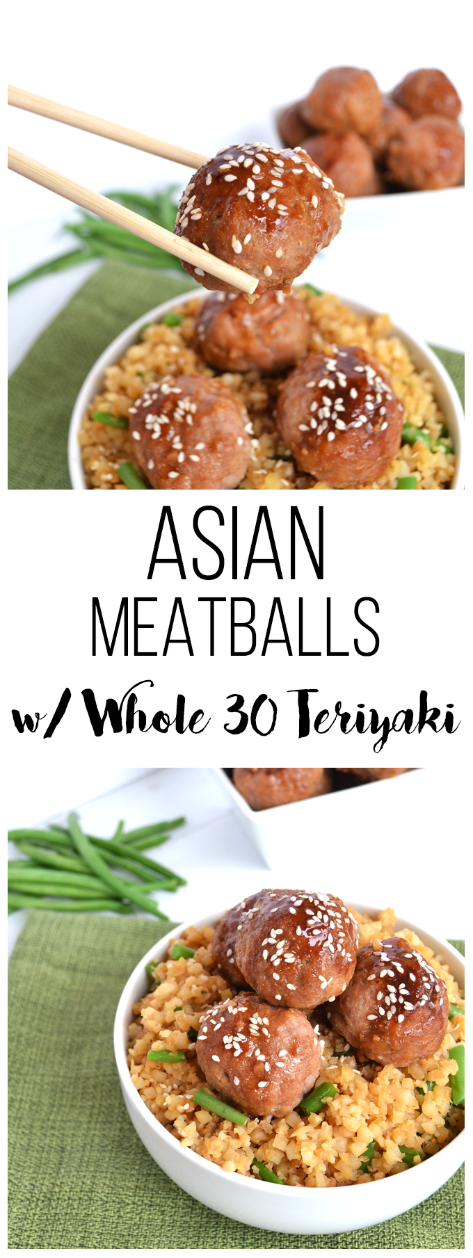 These Asian Turkey Meatballs are coated with a Whole 30 approved Teriyaki sauce that is sweetened with orange juice! These a super easy weeknight meal!