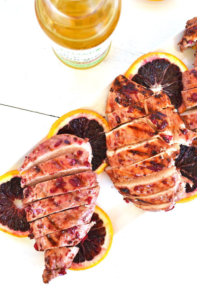 Blood Orange Marinated Chicken - perfect for grilling season! This quick marinade also becomes a sauce for after the chicken is cooked. Paleo, Whole 30 and so delicious!