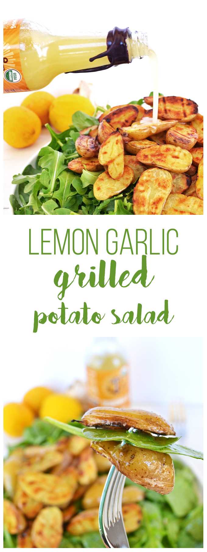 Tessamae's Lemon Garlic Vinaigrette uses all clean and Whole 30 approved ingredients and goes perfectly on this Grilled Potato Salad! It is a perfect light side dish for any spring or summer barbecue!