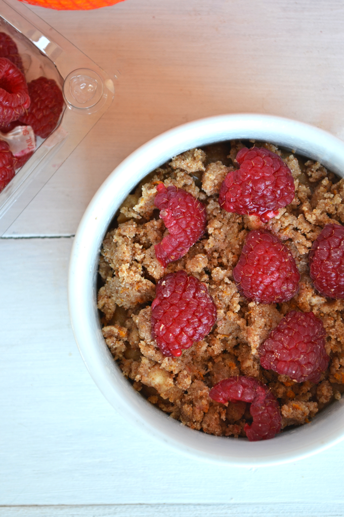 This Raspberry Orange Coffee cake is gluten free, dairy free and cooks in the microwave! It is the perfect amount for two people to share!