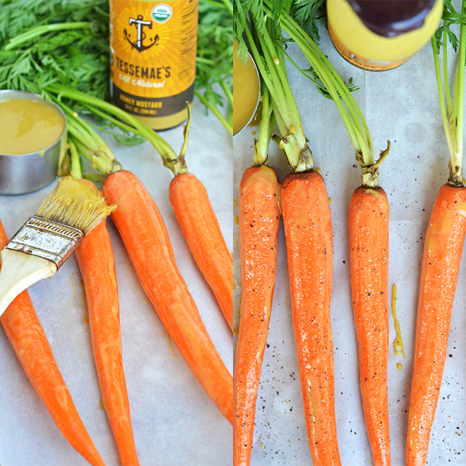 These Roasted Honey Mustard Carrots are a quick and easy side dish that is paleo and so tasty!! 