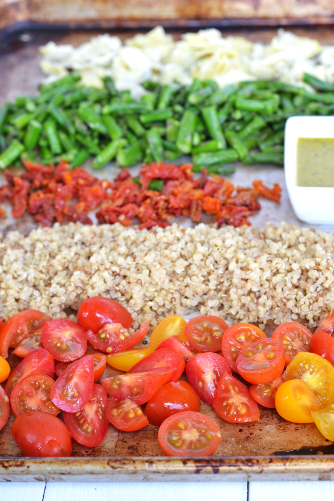 This Asparagus & Quinoa Salad with Pesto Vinaigrette is a simple and perfect salad full of flavor and nutrients! Using Rice Vinegar gives the dressing a perfectly subtle punch!