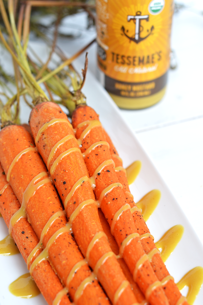 These Roasted Honey Mustard Carrots are a quick and easy side dish that is paleo and so tasty!! 