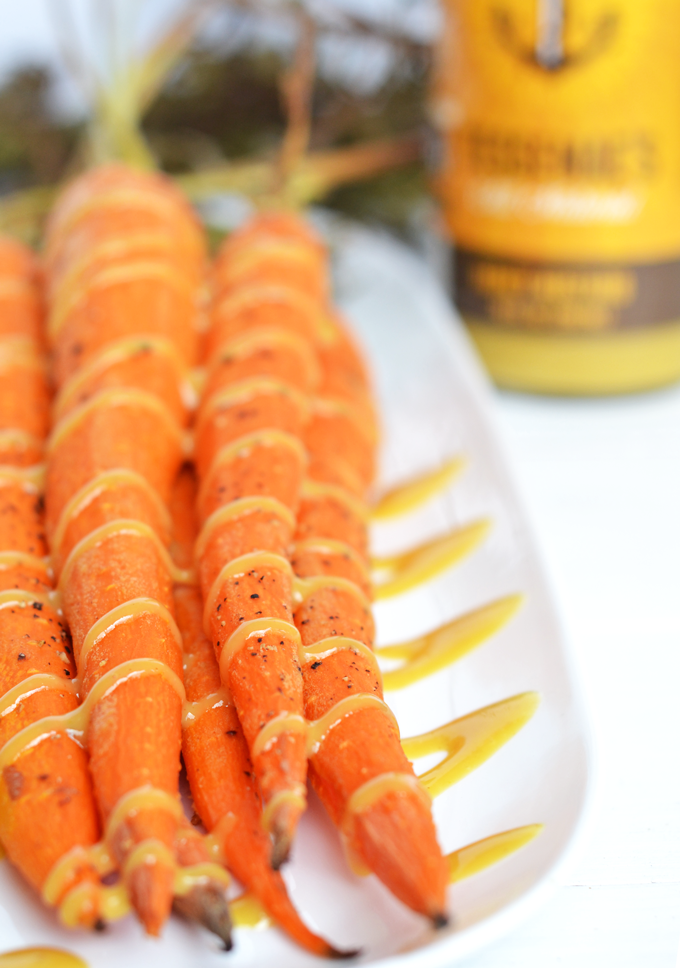 These Roasted Honey Mustard Carrots are a quick and easy side dish that is paleo and so tasty!! 