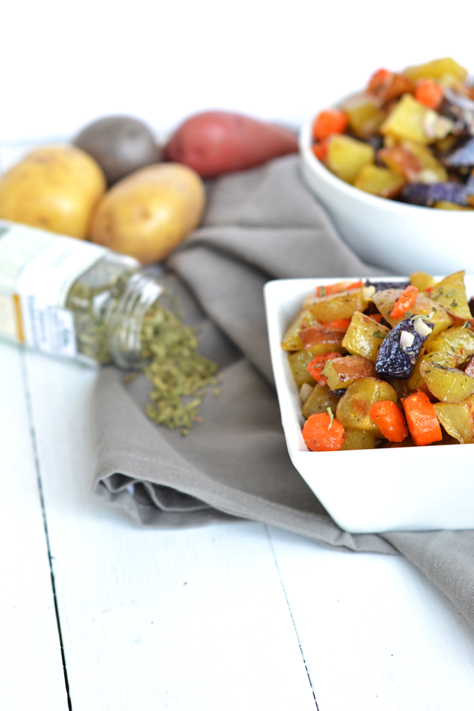This Tarragon Roasted Potato & Carrot Salad is the perfect side dish for any occasion! Full of flavor with a light dressing that doesn't weigh you down. Whole30 compliant and paleo make for a healthy dish!