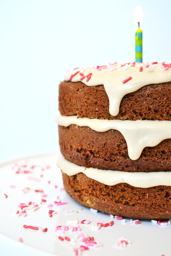 This Whole Wheat Vanilla Birthday Cake is the perfect clean cake for a super healthy celebration!! No refined sugars!