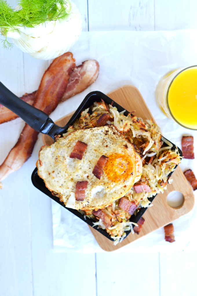 This Bacon Fennel Hash is the perfect Whole30 & Paleo breakfast that is full of flavor and super easy to make! Top with a fried egg for a complete breakfast!