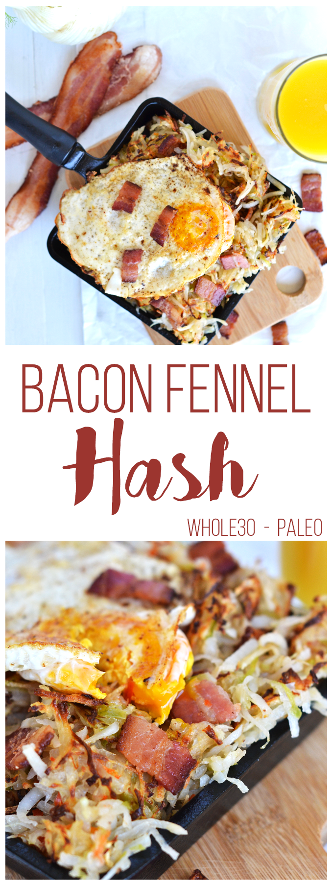 This Bacon Fennel Hash is the perfect Whole30 & Paleo breakfast that is full of flavor and super easy to make! Top with a fried egg for a complete meal!