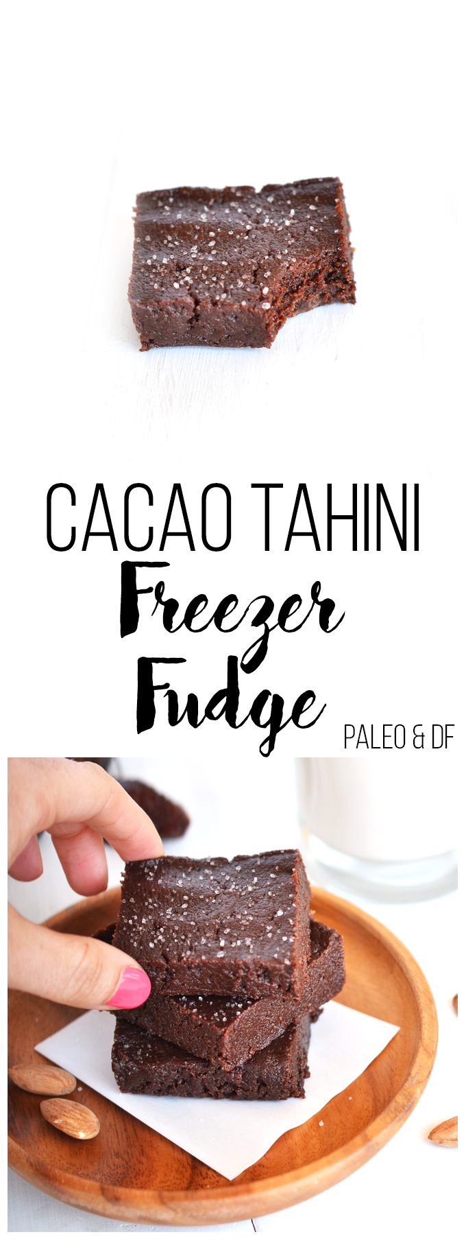 This Cacao Tahini Freezer Fudge has only 5 ingredients and is beyond simple to make! Paleo, gluten-free, dairy-free and vegan treat - perfect for a healthy snack or dessert!