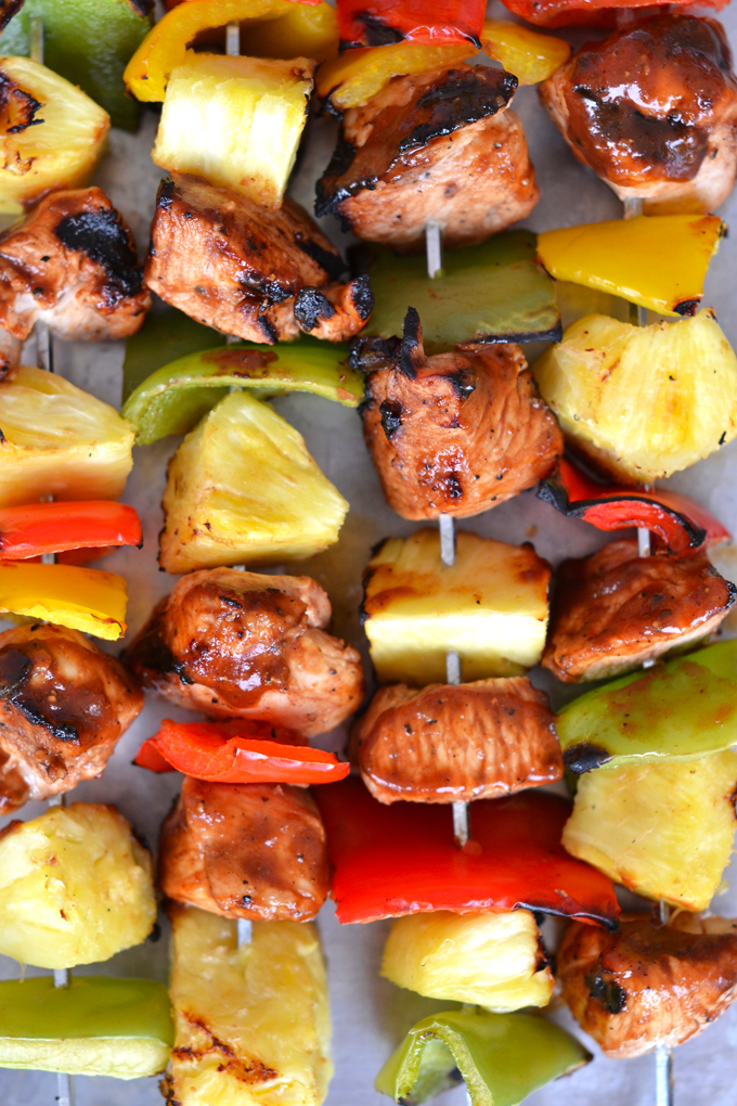 These Pineapple BBQ Chicken Skewers are perfect for grilling season! Whole30 approved with Tessemae's BBQ Sauce!