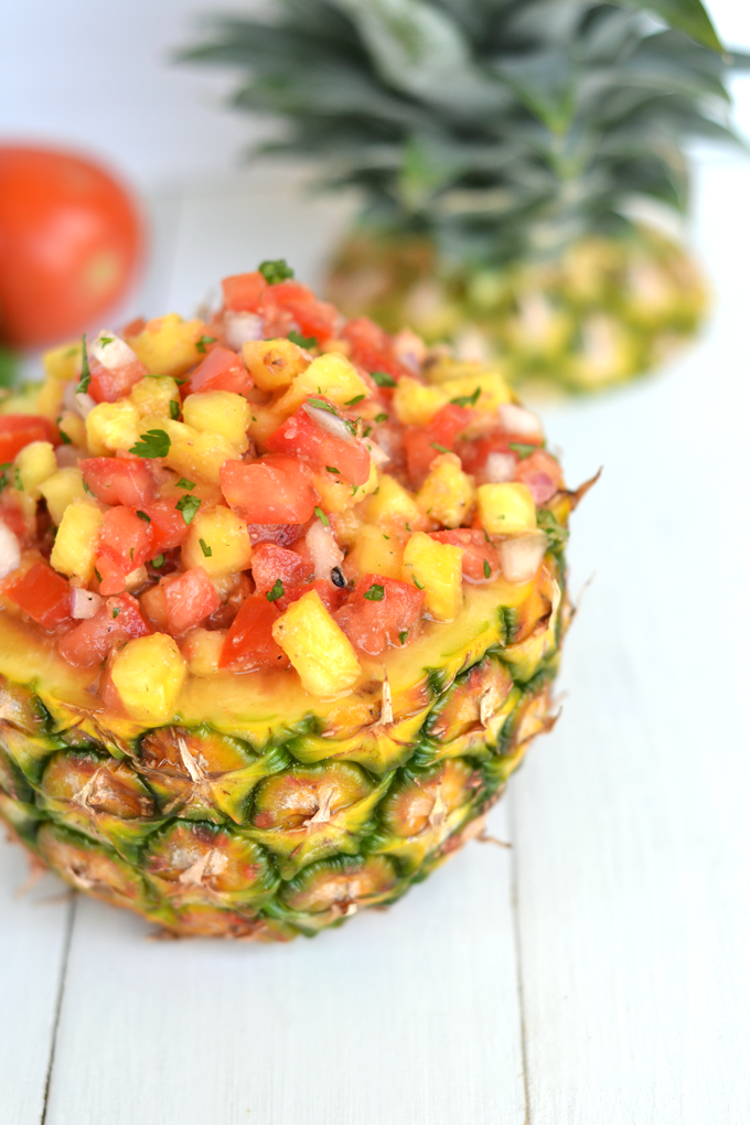 This simple Pineapple Salsa is a perfect top on tacos or pulled pork! 