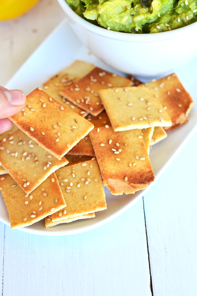 These Paleo Sesame Crackers have only 5 ingredients and come together in no time! Perfect for a grain-free appetizer!