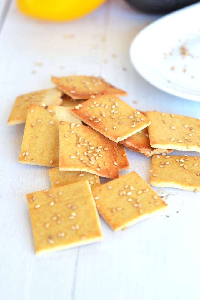 These Paleo Sesame Crackers have only 5 ingredients and come together in no time! Perfect for a grain-free appetizer!