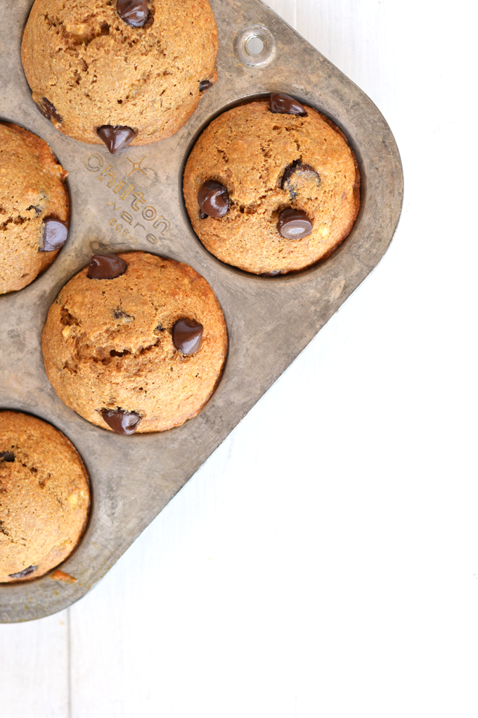 These Whole Wheat Banana Chocolate Chip Muffins are refined sugar free, easy to make and a wholesome snack!