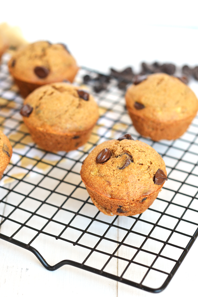 These Whole Wheat Banana Chocolate Chip Muffins are refined sugar free, easy to make and a wholesome snack!