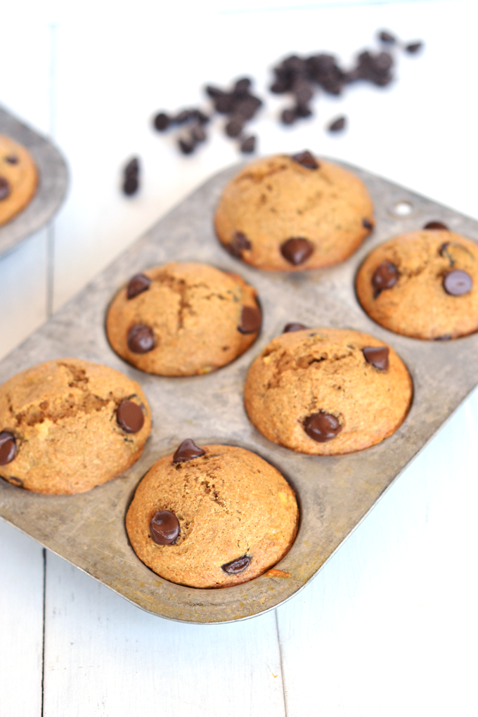 These Whole Wheat Banana Chocolate Chip Muffins are refined sugar free, easy to make and a wholesome snack!