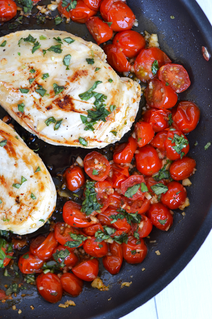 This 20 Minute Tomato Basil Skillet Chicken is a perfect healthy weeknight dinner!