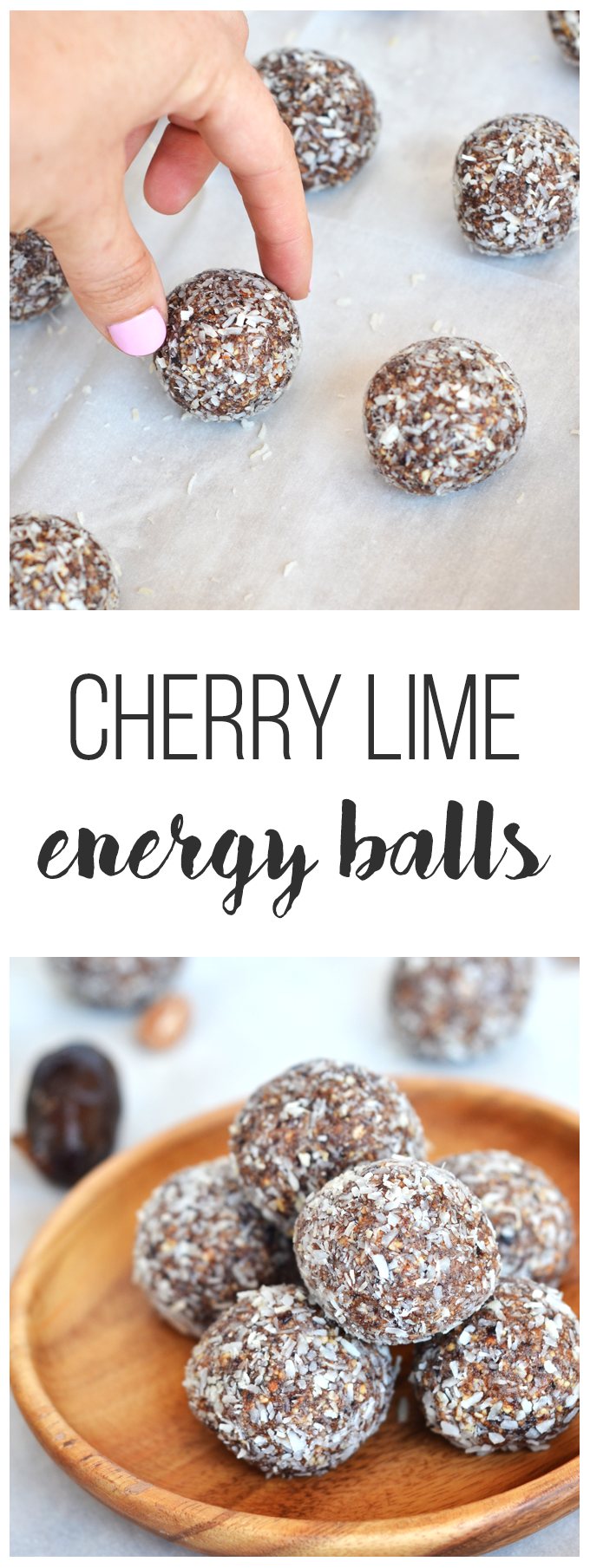 Cherry Lime Energy Balls - a simple mix of dates, dried cherries, almonds and lime make for a perfect snack on the go!