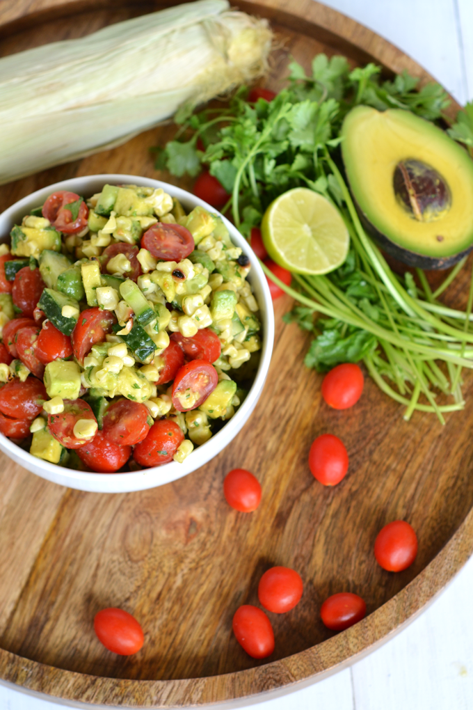 This Grilled Corn and Avocado Salad is the perfect healthy side dish for any party!