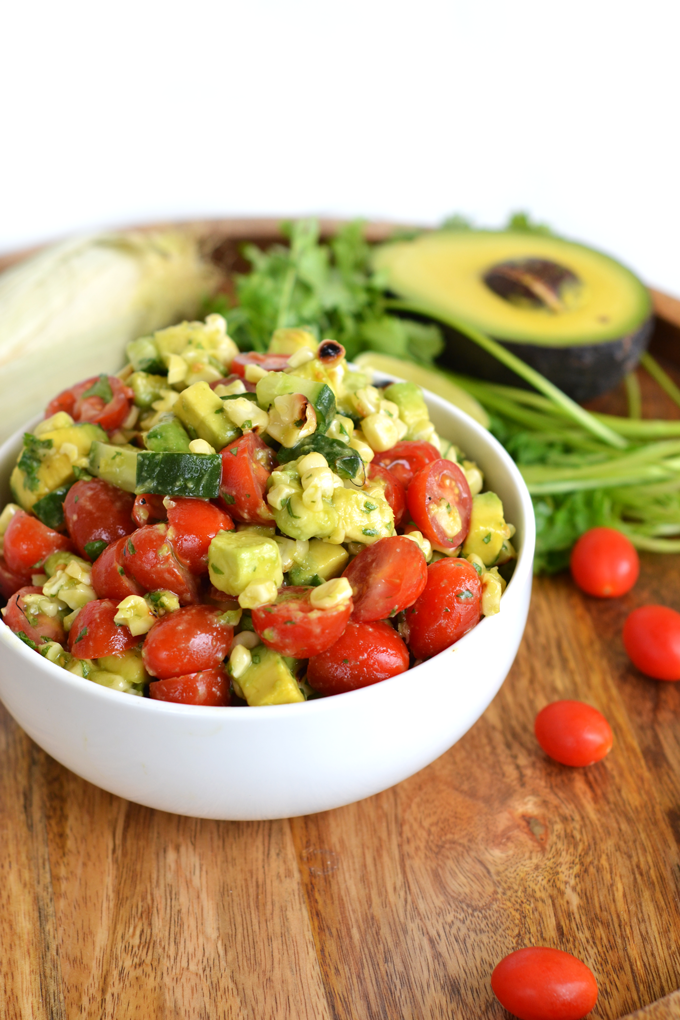 This Grilled Corn and Avocado Salad is the perfect healthy side dish for any party!