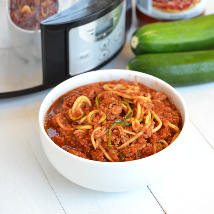 This Slow Cooker Turkey Bolognese and Zucchini Noodles are the perfect quick, easy and healthy weeknight meal! Just a few ingredients and it is Paleo & Whole30 compliant!