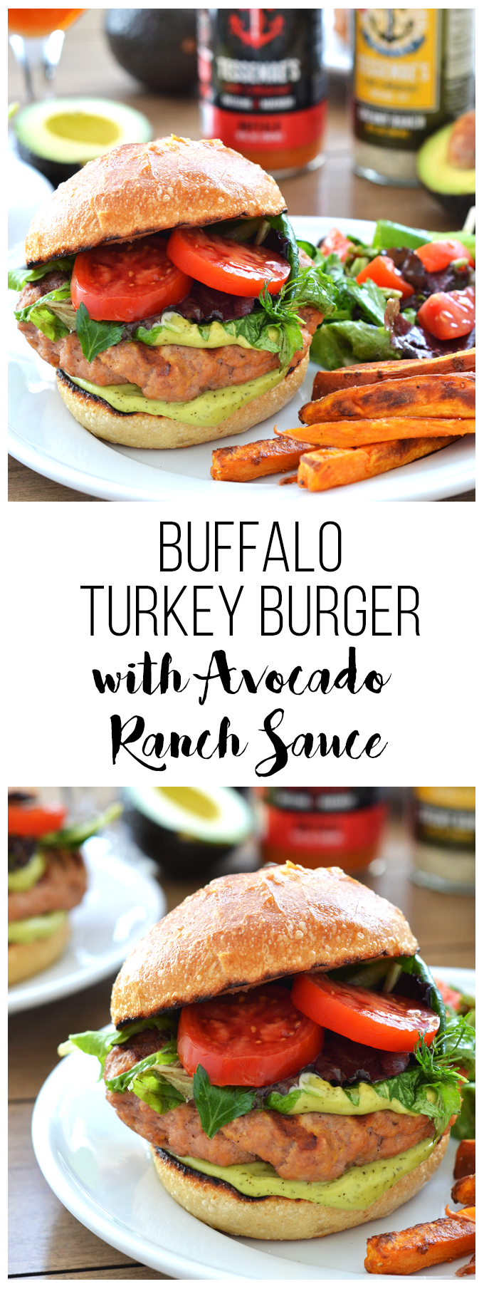 These Buffalo Turkey Burgers with Avocado Ranch Sauce are Paleo & Whole30 approved! Perfect for game day or a weeknight dinner!