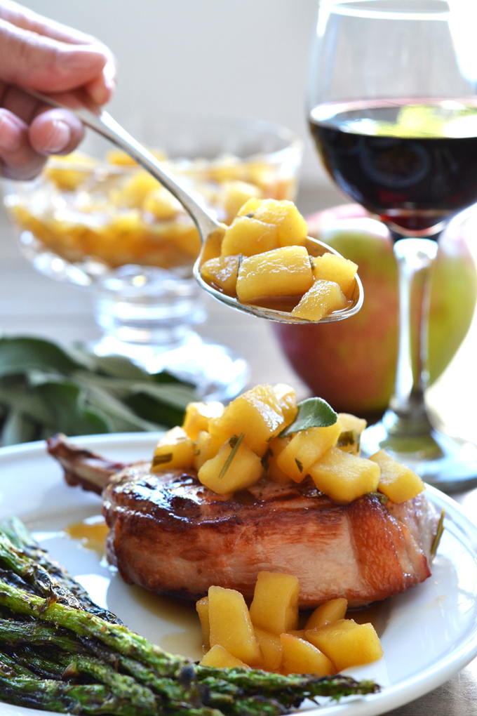 These Grilled Pork Chops w/ Herb Apple Compote are the perfect Fall Paleo & Whole30 Meal!