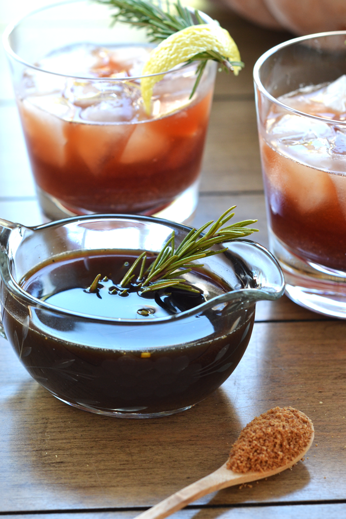 This Rosemary Berry Bourbon Buzz is a perfect fall cocktail! The simple syrup is made with coconut sugar and infused with rosemary for a healthy cocktail option!