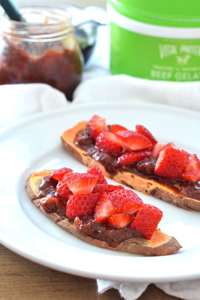 This Strawberry Balsamic Jam is paleo, low in sugar and perfect for sweet potato toast!